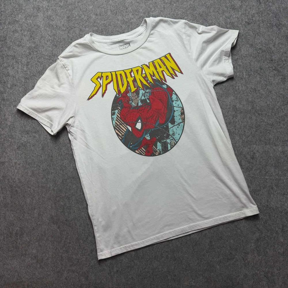 Spider-Man Shirt Mens Medium White Marvel Comics Graphic Tee Superhero